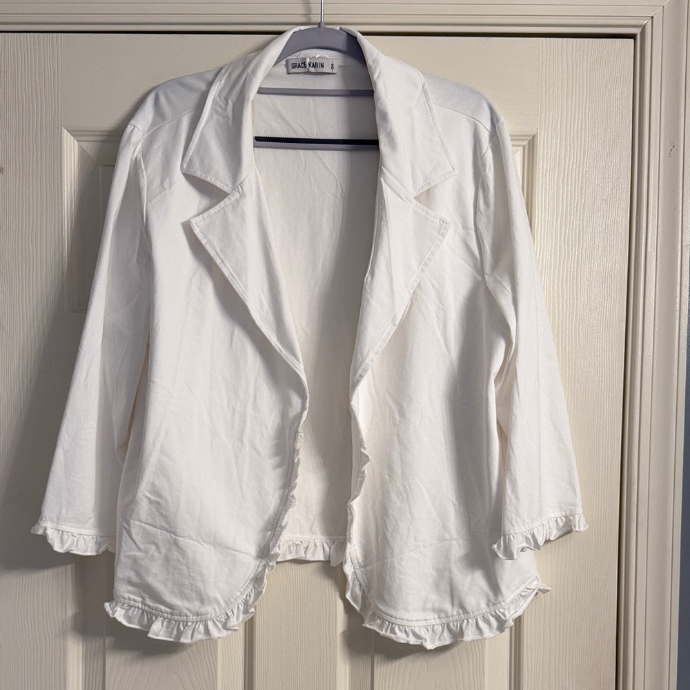 Grace Karin Elegant White Ruffle Jacket